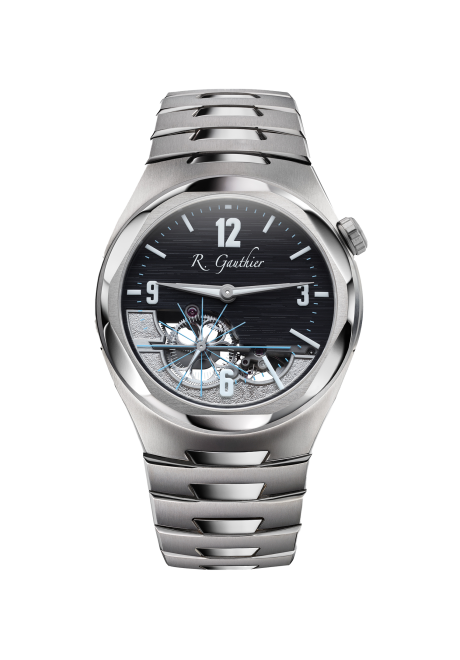 C by Romain Gauthier 鈦金屬鏈帶腕錶黑色半鏤空錶盤款